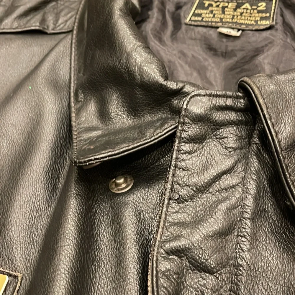 Vintage 90s Type A-2 Flight Leather Jacket 48 Deadstock Black San Diego
